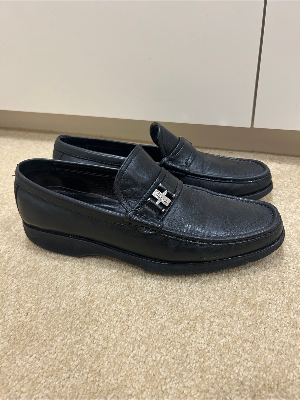 Bruno Magli Black Leather Men's Loafers with Silver Accent